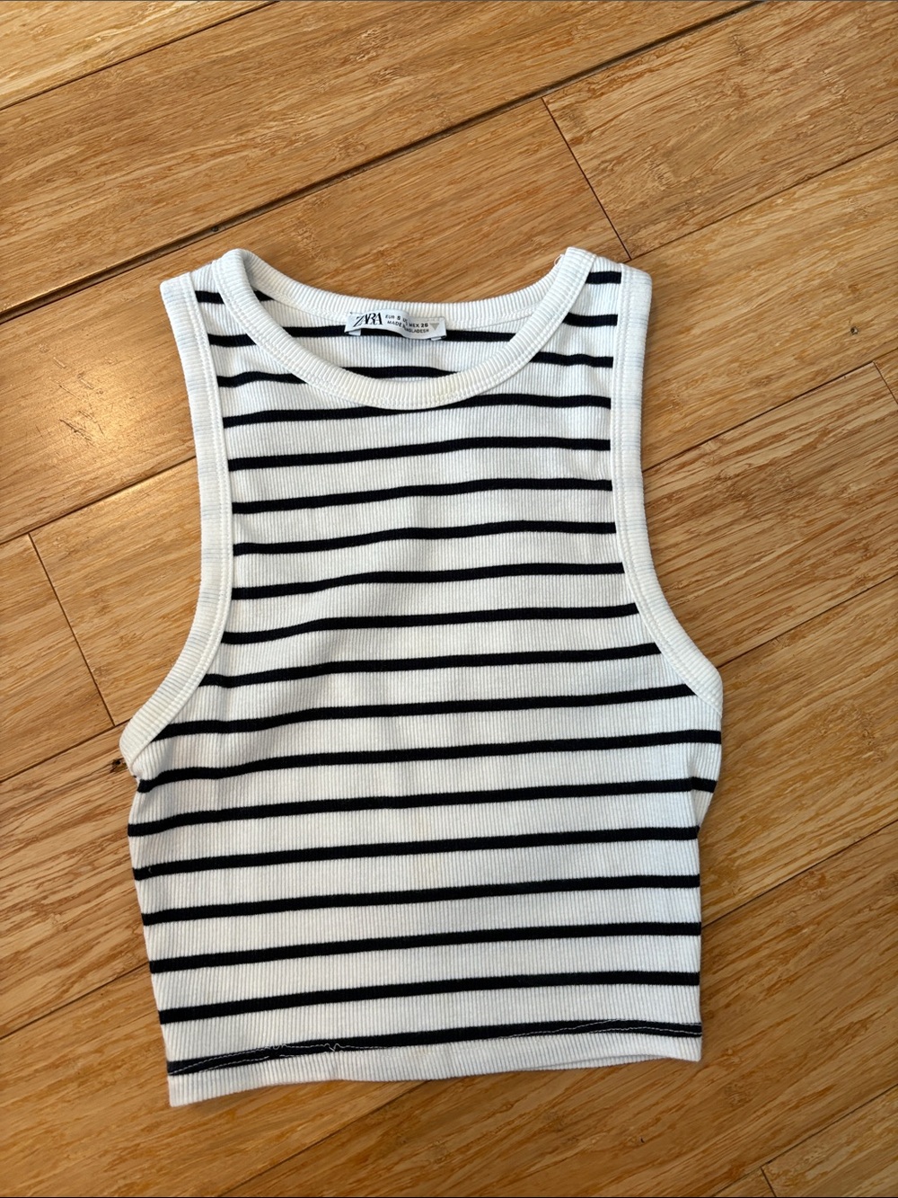 Zara White and Black Striped Ribbed Crop Tank